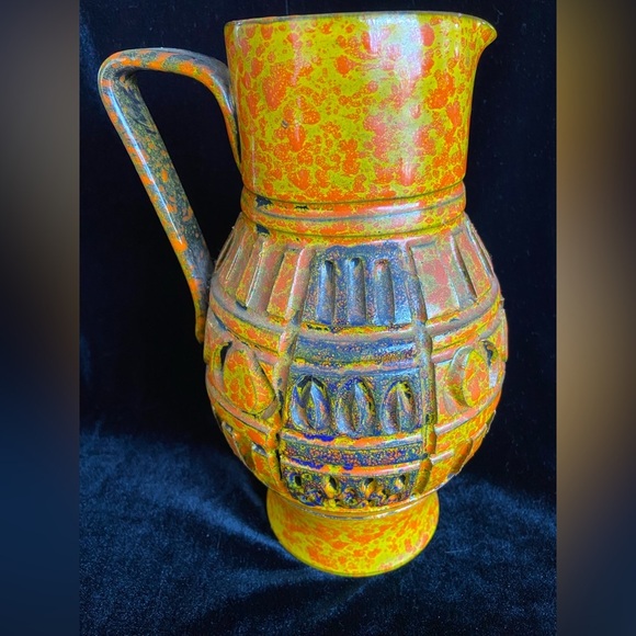 Vintage MCM Orange Speckle Glazed Decorative Pottery Pitcher Made In Italy - Picture 2 of 11
